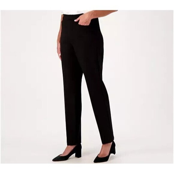 Susan Graver Tall Smart Ponte Knit Slim Leg Pant Black TALL 1X A523954 - Picture 1 of 1